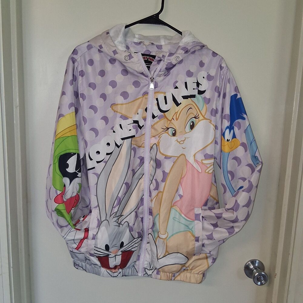 Members Only x Looney Tunes Hooded Windbreaker Jacket Medium Kidcore Cartoon